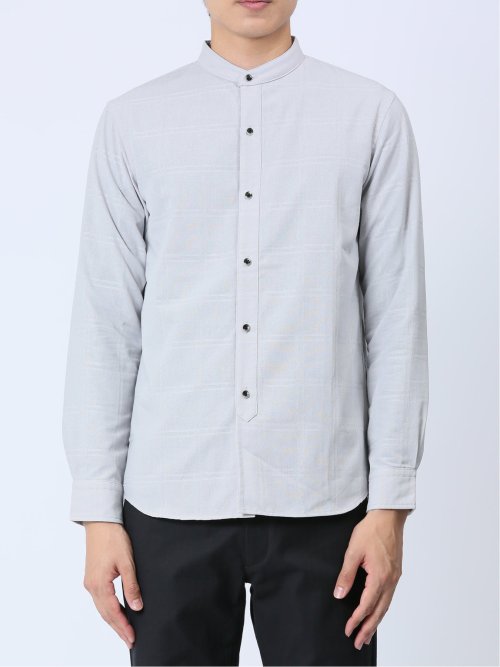 ジャガードチェック バンドカラー長袖シャツ