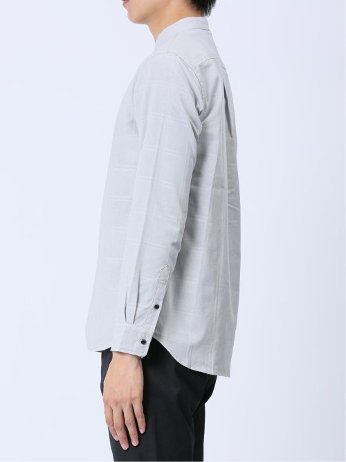 ジャガードチェック バンドカラー長袖シャツ