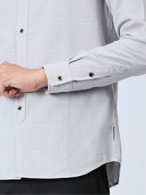 ジャガードチェック バンドカラー長袖シャツ