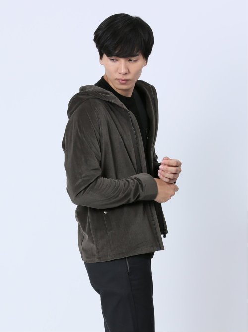 ヘリンボンベロア フルジップシャツアウター(セットアップ可能)