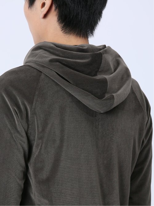 ヘリンボンベロア フルジップシャツアウター(セットアップ可能)