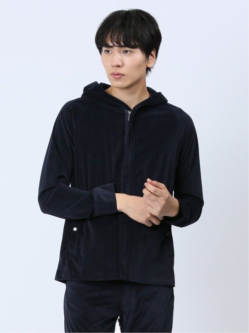 タカキュー（TAKA−Q）/レノマ オム ヘリンボンベロア フルジップシャツアウター(セットアップ可能) ヘリンボンベロア フルジップシャツアウター(セットアップ可能)(M 75紺