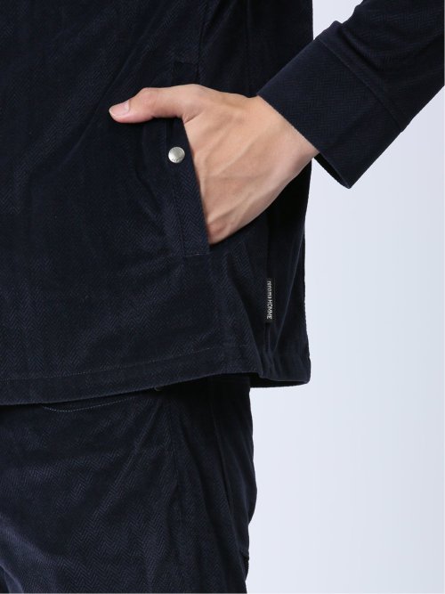 ヘリンボンベロア フルジップシャツアウター(セットアップ可能)(M 75紺