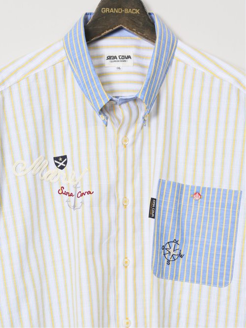 【大きいサイズ】シナコバ/SINA COVA 綿ストライプ柄 ボタンダウン長袖シャツ