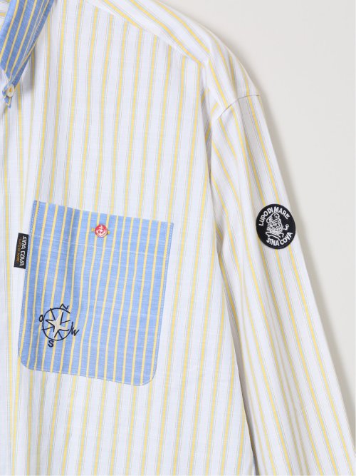 【大きいサイズ】シナコバ/SINA COVA 綿ストライプ柄 ボタンダウン長袖シャツ