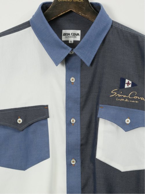 【大きいサイズ】シナコバ/SINA COVA デニムクレイジーパターン レギュラーカラー長袖シャツ