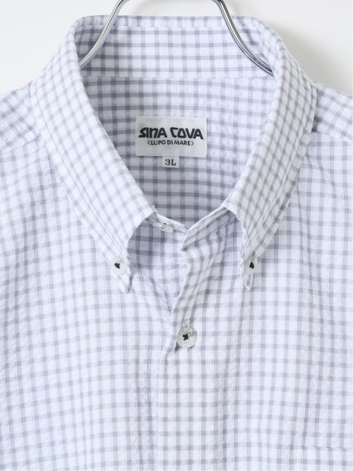 【大きいサイズ】シナコバ/SINA COVA 綿 サッカー チェック柄 ボタンダウン 半袖 シャツ