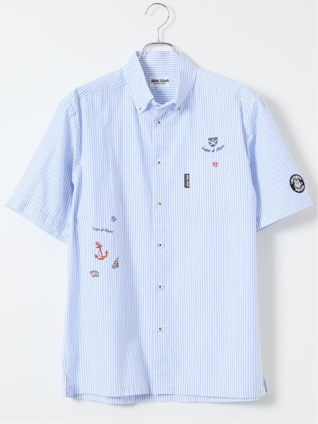 【大きいサイズ】シナコバ/SINA COVA 綿 サッカー チェック柄 ボタンダウン 半袖 シャツ