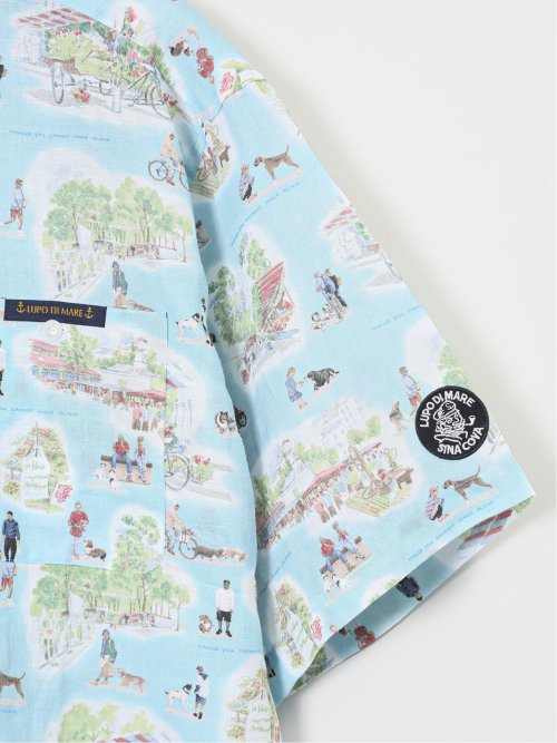 【大きいサイズ】シナコバ/SINA COVA 麻 マルシェプリント ボタンダウン半袖シャツ