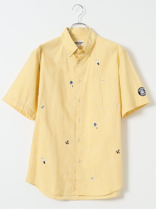 【大きいサイズ】シナコバ/SINA COVA 綿 シャンブレー 飛び柄 ボタンダウン 半袖 シャツ