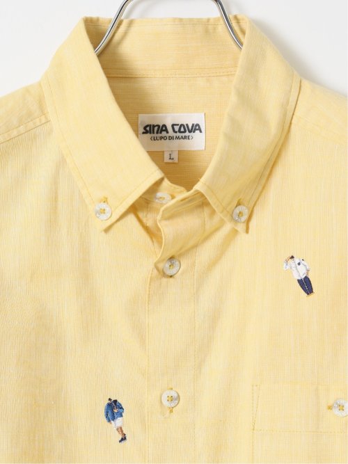 【大きいサイズ】シナコバ/SINA COVA 綿 シャンブレー 飛び柄 ボタンダウン 半袖 シャツ