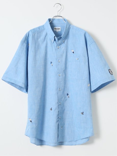 【大きいサイズ】シナコバ/SINA COVA 綿 シャンブレー 飛び柄 ボタンダウン 半袖 シャツ