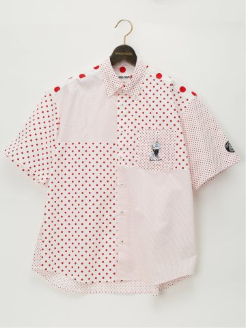【大きいサイズ】シナコバ/SINA COVA ドット切替 ボタンダウン半袖シャツ