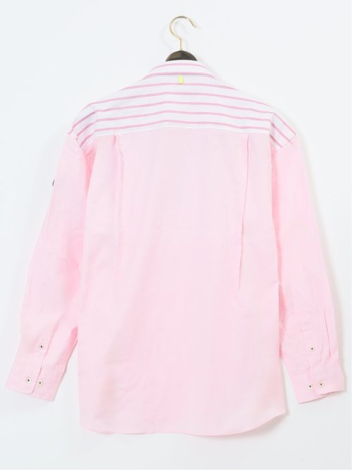 【大きいサイズ】シナコバ/SINA COVA 綿切り替えボーダー ボタンダウン長袖シャツ