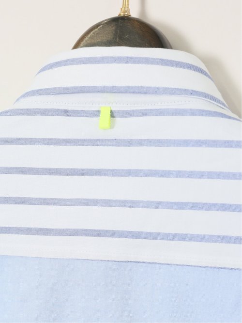 【大きいサイズ】シナコバ/SINA COVA 綿切り替えボーダー ボタンダウン長袖シャツ