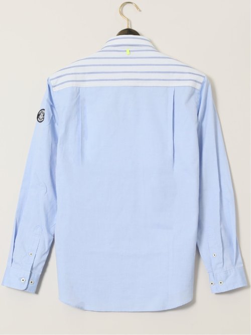 【大きいサイズ】シナコバ/SINA COVA 綿切り替えボーダー ボタンダウン長袖シャツ