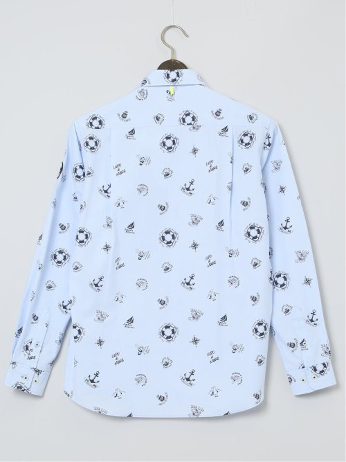 【大きいサイズ】シナコバ/SINA COVA 綿オックス 総柄プリント ボタンダウン長袖シャツ