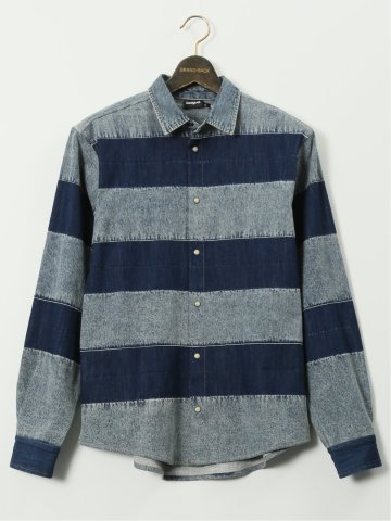 【大きいサイズ】デシグアル/Desigual ストライプ柄 デニム 長袖 シャツ