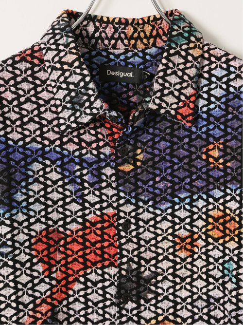 シャツ 長袖 メンズ 大きいサイズ レーヨン混 レギュラーカラー 刺繍 マルチカラー デシグアル/Desigual