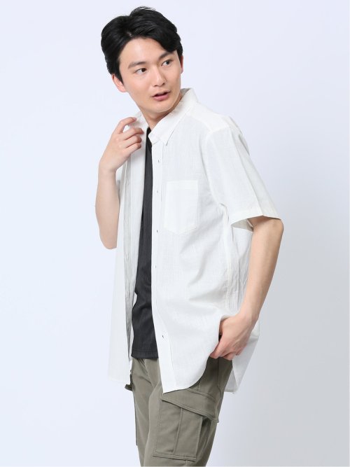 綿シャンブレー ボタンダウン半袖シャツ