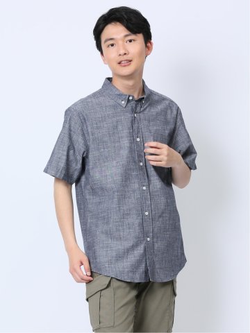 綿シャンブレー ボタンダウン半袖シャツ