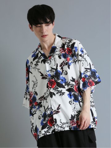 エステル転写花柄 半袖BIGシャツ