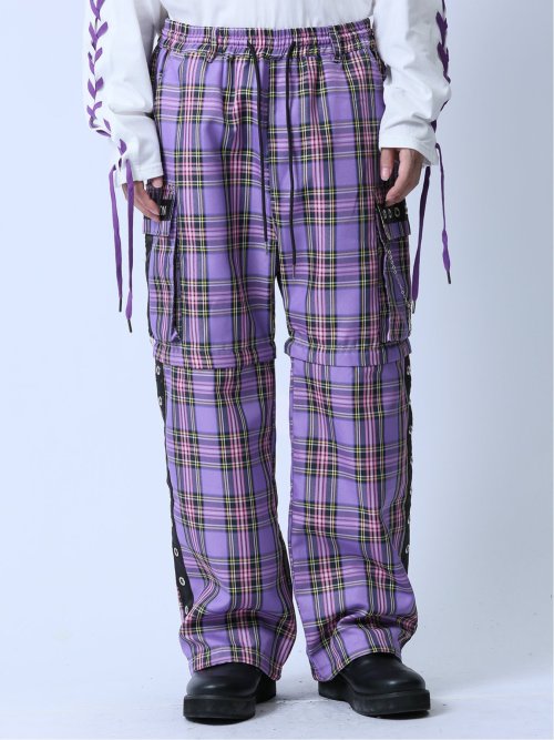 SD×PSYCHONATION チェック柄 裾脱着カーゴパンツ