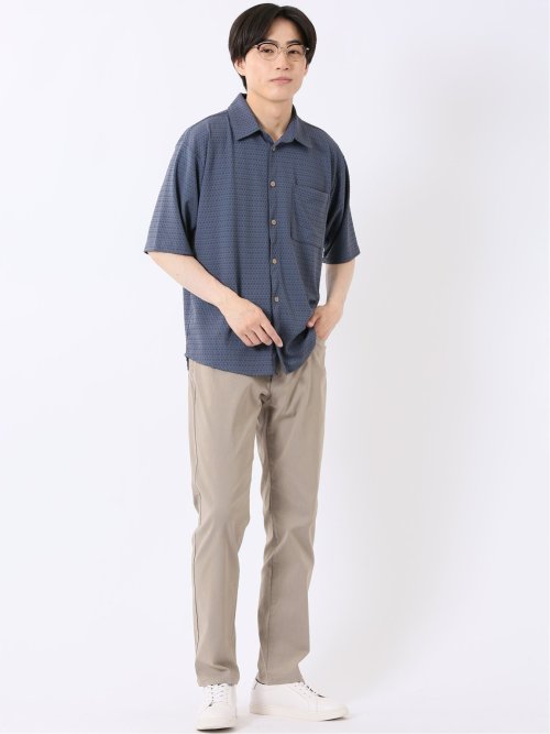 パンツ メンズ ストレッチ 接触冷感 スリム 5ポケット テーパード ピケ クロスストレッチ + クール