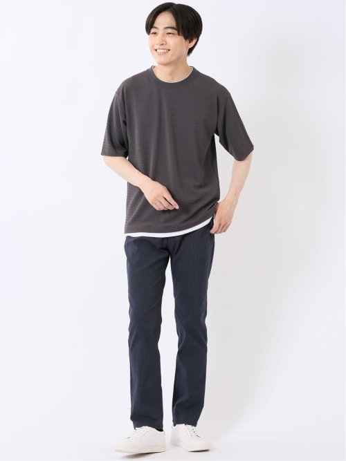接触冷感 クロス ストレッチ + クール スリム 5ポケット テーパード パンツ ピケ メンズ