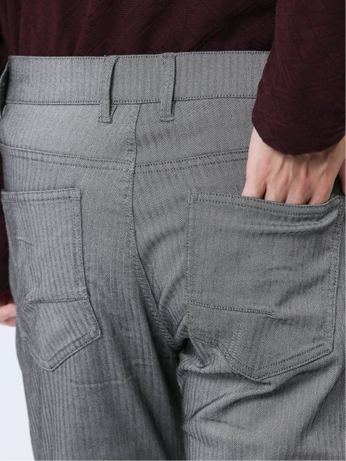 クロスストレッチ裏起毛 スリムパンツ ヘリンボン