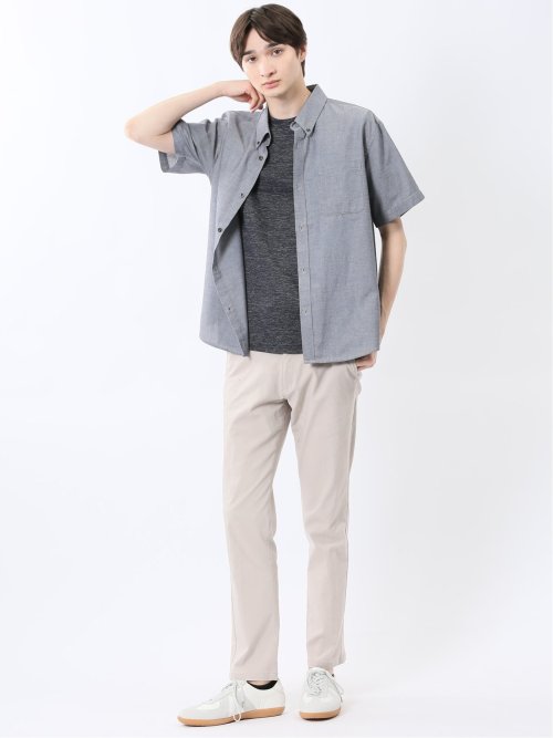 クロスストレッチ+クール リネン混 トラウザーパンツ