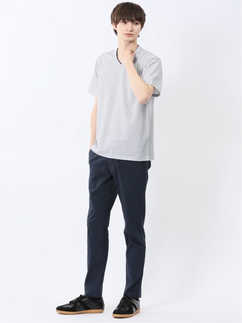 クロスストレッチ+クール リネン混 トラウザーパンツ