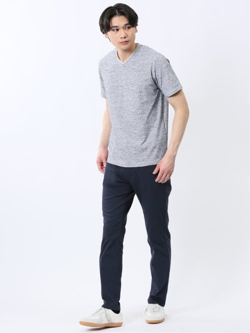 クロスストレッチ+クール リネン混 スリムパンツ