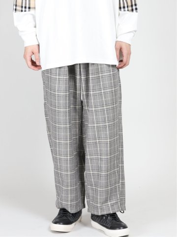 チェック柄 ワイドテーパードパンツ