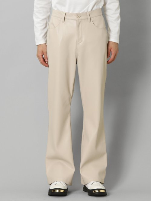 ストレッチ エコレザー フレアパンツ