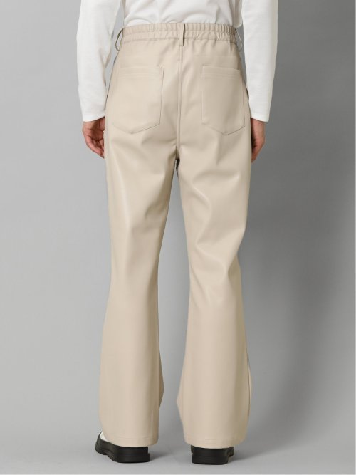 ストレッチ エコレザー フレアパンツ