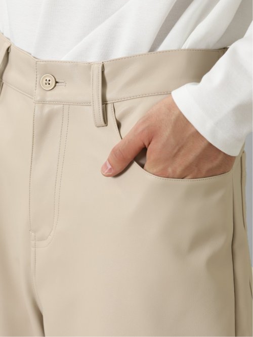 ストレッチ エコレザー フレアパンツ