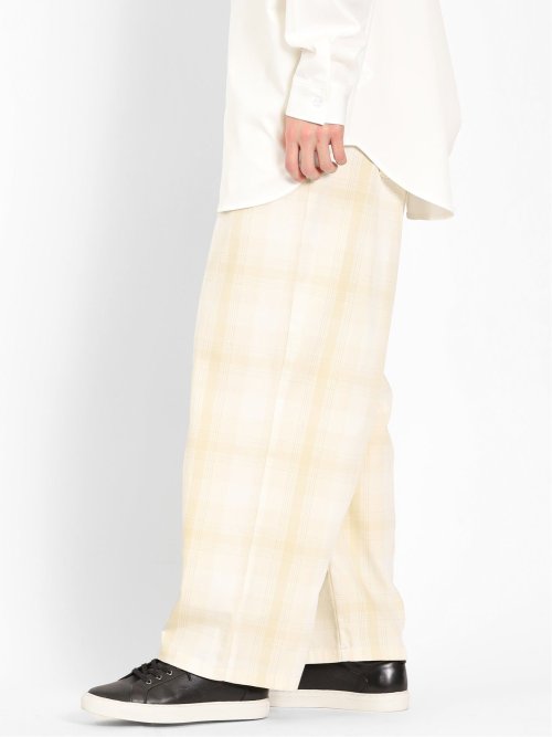 レーヨン混 チェック柄 ワイドイージーパンツ