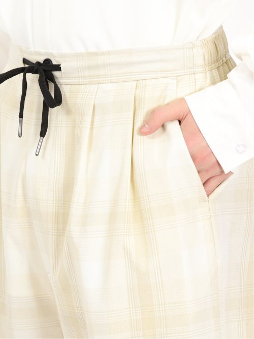 レーヨン混 チェック柄 ワイドイージーパンツ