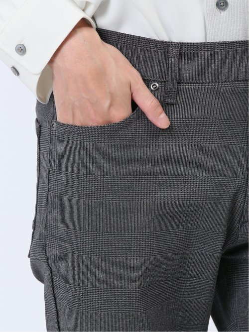 クロスストレッチ スリムパンツ チェック