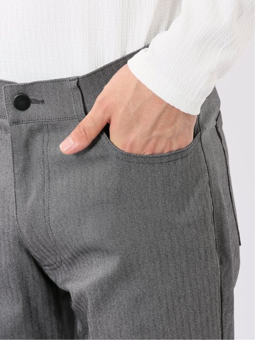 パンツ メンズ ストレッチ スリム 5ポケット テーパード ヘリンボン クロスストレッチ