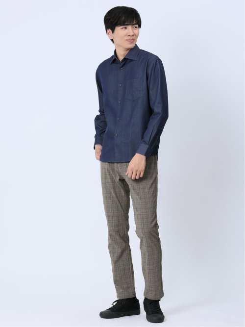 クロスストレッチ スリムパンツ グレンチェック