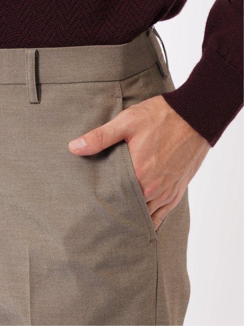 パンツ メンズ ストレッチ スリム トラウザー テーパード 綿混 オックス