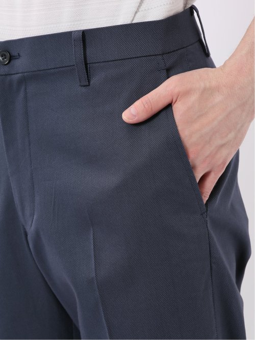 ストレッチ クールマックス 綿混 ドビー スリム トラウザー パンツ メンズ