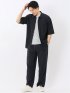 軽量 ストレッチ ナイロン混 ワイド トラウザー パンツ セットアップ可能 メンズ