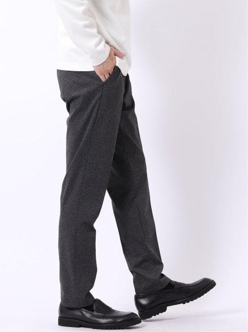 パンツ メンズ セットアップ可能 ストレッチ ウォッシャブル スリム テーパード ソフト ジャージー 杢 黒