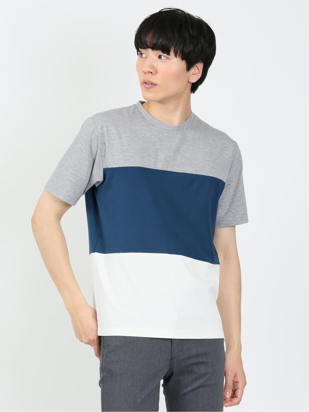三段切替 クルーネック半袖Tシャツ