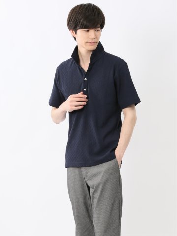 リンクスジャガード イタリアンカラー半袖ポロシャツ