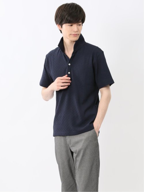 リンクスジャガード イタリアンカラー半袖ポロシャツ