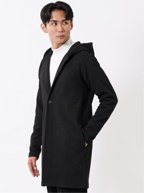 フーディガン メンズ 長袖 ストレッチ ロング ジャガード カット